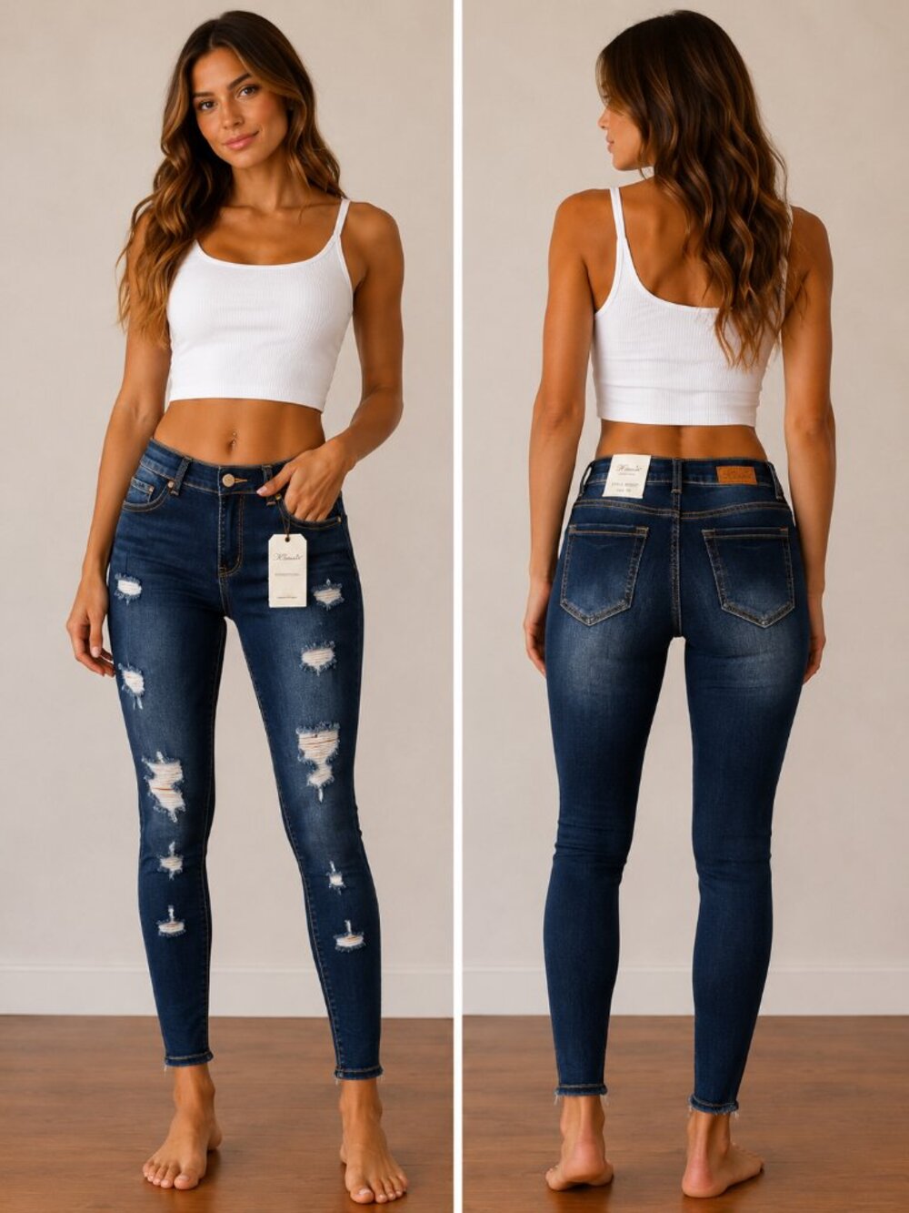 K’S MORE DISTRESSED DARK DENIM NWT